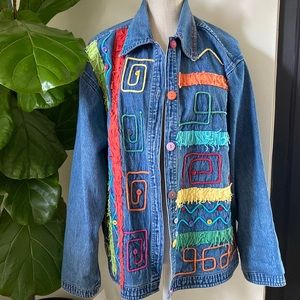 Vintage Keren Hart jean denim patchwork jacket XL